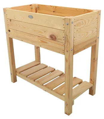 Produktbild von Hochbeet aus Holz mit Ablage, Natur, Größe S, Pflanzkasten für Balkon und Terrasse