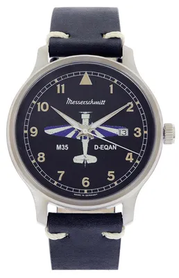 Messerschmitt M-35Q-SL Herrenuhr M35 Quarz mit Lederband Schwarz 1