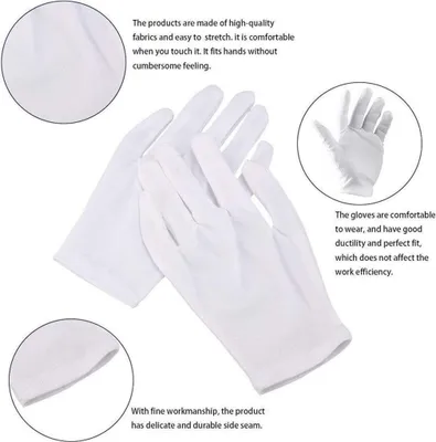 Produktbild von Für trockene Hände & Ekzeme, Schmuck Check 48er Pack weiße Baumwollhandschuhe Arbeitshandschuhe Kosmetik feuchtigkeitsspendende Handschuhe,