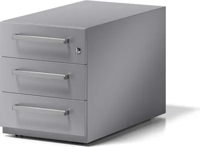Produktbild von Rollcontainer Note mit Griff, silber, mit 3 Universalschubladen