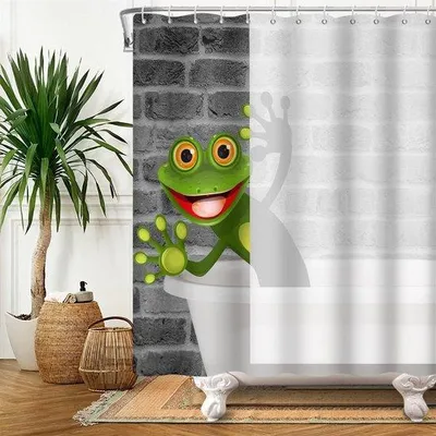 Produktbild von Duschvorhang 180 x 180 cm - lustiger Frosch - wasserdichtes Polyester - ideal für Kinder - Vemera