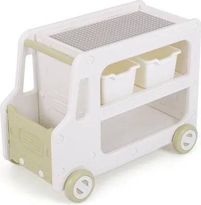 Image de Étagère de rangement pour enfants en forme de voiture avec 2 bacs, blanche