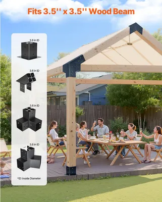 Produktbild von Pfostenverbinder, Pfostennecke für Posten mit Innengröße von 92x92 mm, 3-Wege-/4-Wege-Pavillonhalterung mit Pfostensockeln & Firsthalterungen für Pergolen & Pavillons, 14-teilig