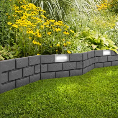 Produktbild von LED Solar Beeteinfassung Beetumrandung Steinoptik 180 x 29cm Grau