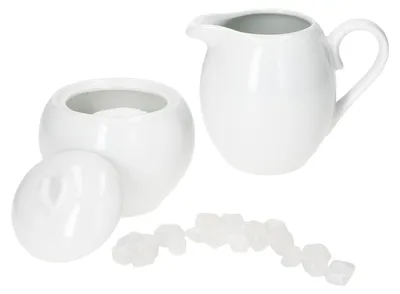 Zdjęcie produktu dla 2-częściowy zestaw Tommy dzbanek na mleko i cukiernica + pokrywka biała porcelana