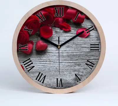 Produktbild von Holzuhr 20fi cm wanduhr - schwarze Spitzen - rote Rosen