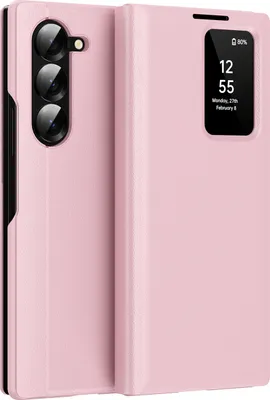 Produktbild von Leder Flip Case für Samsung Galaxy Z Fold 6, Smart View Fenster Handyhülle mit Kartenfach Pink