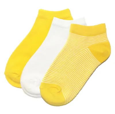 Produktbild von Kinder Sneaker Socken 3-er Pack aus Baumwolle Feine Ringel Gelb Größe 31-34