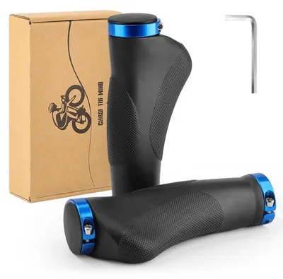 Productafbeelding van Ergonomische fietsgrepen met antislip-puntpatroon, schokabsorberend rubber, zwart/blauw, 130 mm