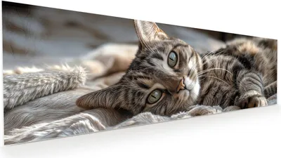 Produktbild von Glasbild 120x40cm in XXL für Wohnzimmer, Schlafzimmer Motiv Gemütliche Katze