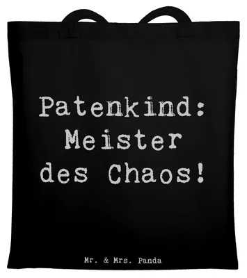 Produktbild von Mr. & Mrs. Panda Tote Bag Spruch Patenkind Chaosmeister - Schwarz - Geschenk, Familienmitglieder, Tasche, Weihnachten, Chaos, Jutebeutel, Herz, Humor, totebag, Familie