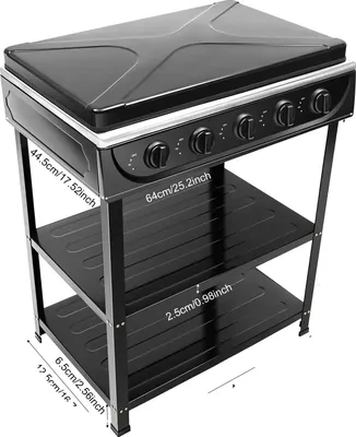 Image de Cuisinière à gaz, 5 brûleurs, haute puissance, noire