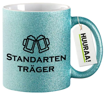 Produktbild von Huuraa Glitzertasse Standartenträger Schützenfest 330ml Blau Keramik Kaffeebecher Geschenkidee