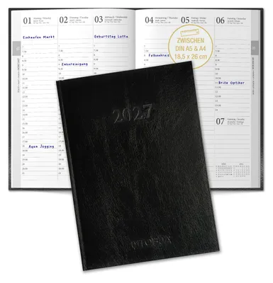 Produktbild von Buchkalender 2027 Wochenplaner schwarz Hardcover, 30-Min-Taktung, 18,5x26 cm,OptiPlaner Pure
