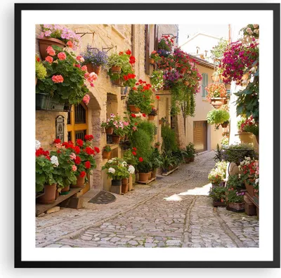 Produktbild von Gerahmtes Poster - Schwarzer Rahmen - Blume Straße Haus - 60x60 cm - Wand Bild - Wanddeko - Wandbilder - Kunstposter - Wandposter - Bilderrahmen - Bilder - Kunstdruck - Wandbild - P2BAC60x60-3586
