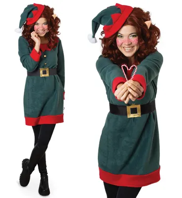 Produktbild von Weihnachtself Kostüm Damen 3-​teiliges Set mit Kleid, Gürtel und Mütze | Lustiges Elf-​Kostüm für Weihnachten und Fasching (40)