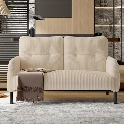 Produktbild von okwish Modernes Zweisitzer Relaxsofa mit ergonomische Rückenlehne und Armlehnen,Polstermöbel mit Cord-Material,mit Metallfüße und Seitentaschen,Beige