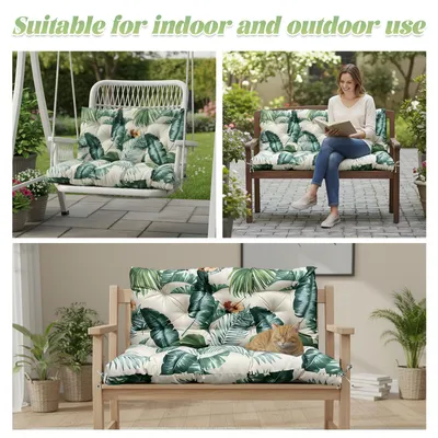 Image de Coussin pour banc de jardin 120 x 100 x 10 cm, coussin d'assise d'extérieur pour banc de jardin (2 à 3 personnes), coussin rembourré pour balancelle, style hawaïen