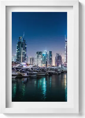 Produktbild von Boote in der nächtlichen Stadt– Wandbild mit Rahmen – Gerahmtes Bild  – Wanddekoration – 20x30 cm – Weiß