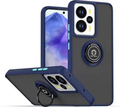 Produktbild von Hülle für Realme 14 Matte Transluzent TPU Stoßfest Schutzhülle mit Ring Halter Ständer Blau