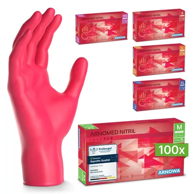 Produktbild von ARNOMED Nitril Handschuhe in Lava Rot, Größe XL, Einmalhandschuhe | Box (100 Stück)