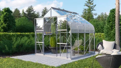 Produktbild von Vitavia Gewächshaus "Dione 6700" inkl. Stahlfundamentrahmen aluminium eloxiert 6,7 m² 3 mm ESG