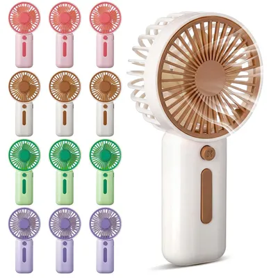 Produktbild von 12 Stück Mini Handventilator Tragbar, Batteriebetriebener Mini Ventilator mit Klappständer, Handventilator Klein für Reisen Büro Hochzeit Camping