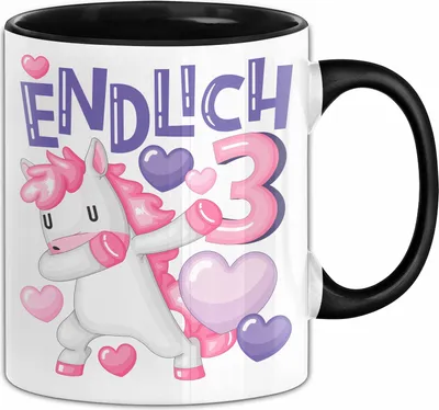 Produktbild von 3. Geburtstag Geschenk Tasse Becher Mädchen Einhorn Geburtstagsgeschenk Tochter Endlich 3 (Schwarz)