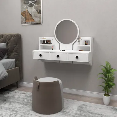 Image de Skye Decor, Polina - White, coiffeuse, blanc, 100 % PANNEAUX DE MÉLAMINE RECOUVERTS, 90 x 36,8 x 75 cm