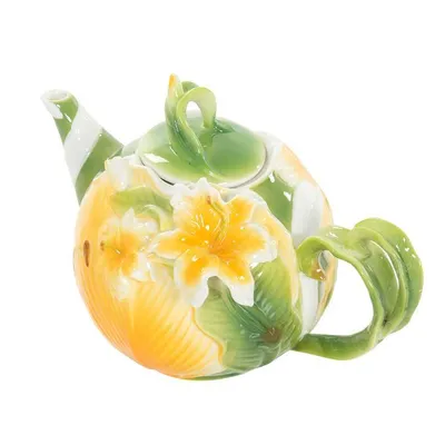 Immagine prodotto di Teiera in Vetroceramica gialla – Porcellana – Diametro 23 cm / Altezza 16 cm – Teiera decorativa e funzionale