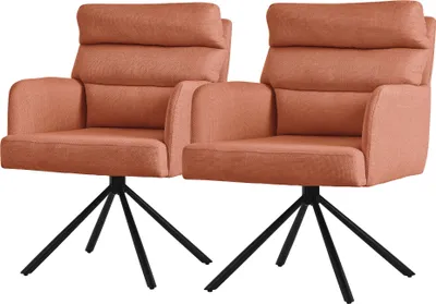 Produktbild von ML-Design Esszimmerstühle drehbar 2er Set Orange Wohnzimmerstühle mit Arm- und Rückenlehne Rückenkissen Metallbeine Drehstuhl Auto-Position Stuhl