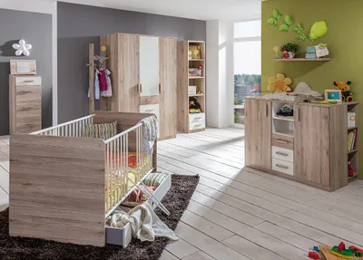 Produktbild von Babyzimmer Set 11-teilig in Eiche mit weiß CANTON-43 mit Wickelkommode