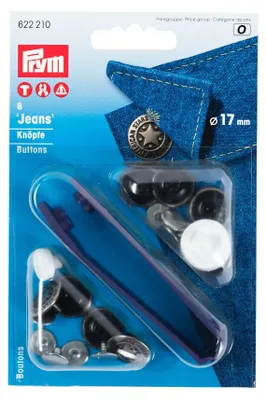Produktbild von Prym Nähfrei-Jeans-Knöpfe, American Star, 17mm, altsilber, Nieten-Druckknopf-Verschluss, Messing, Kunststoff, Silber, 1,7 cm, 8 Stück(e)