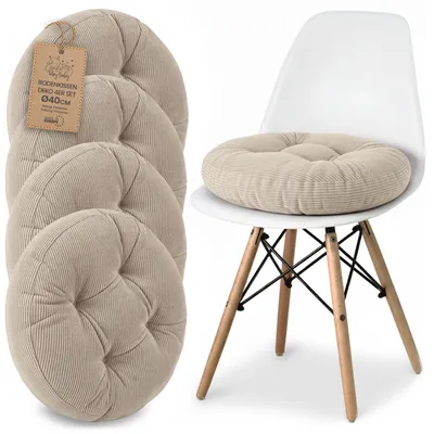 Produktbild von Sitzkissen Rund 40 cm 4er Set aus Cord Stuhlkissen Bodenkissen Sitzauflage Beige