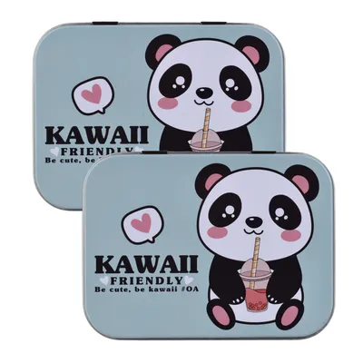 Produktbild von 2x Home-Flair Kawaii Panda Grün Kinder Pflaster-Box mit 24 bunten Motiv-Pflastern in Metalldose – Hautfreundlich & Wasserabweisend