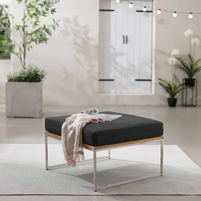 Produktbild von home24 Loungehocker - Webstoff / Teak Massiv