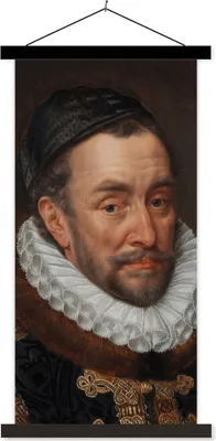 Produktbild von MuchoWow® Textilposter Wilhelm von Oranien - Gemälde von Adriaen Thomasz. 40x80 cm mit schwarzem Rahmen - Wandemalerei