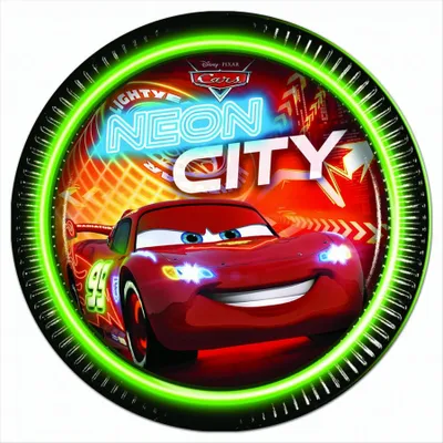 Produktbild von 8 x Cars Neon Pappteller - Groß 23cm