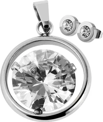 Produktbild von Akzent Edelstahl Schmuckset mit Stein, Anhänger + Ohrringe