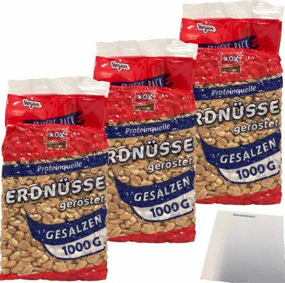 Produktbild von XOX Erdnüsse gesalzen schonend geröstet knackig lecker 3er Pack (3x1kg Beutel) + usy Block