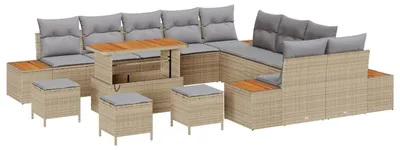 Immagine prodotto di Set divano da giardino vidaXL con cuscini, 14 pezzi, beige e grigio chiaro