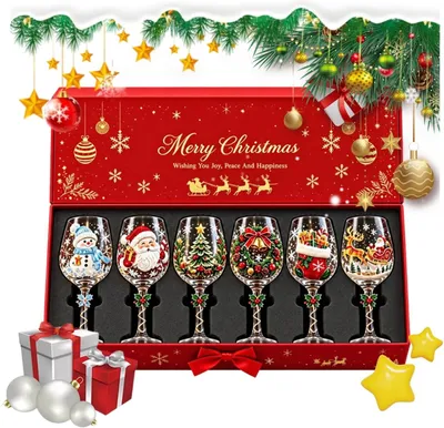 Produktbild von Weihnachts-Weingläser Weihnachten 3D Weinglas für Wein Cocktails und Festtage，G, Weihnachtsfeier & Festliches Abendessen