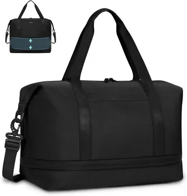 Produktbild von PromoHome® Erweiterbare Handgepäck Tasche 40x20x25 - Leichte Reise-Wochenendtasche mit wasserdichter Tasche Schwarz