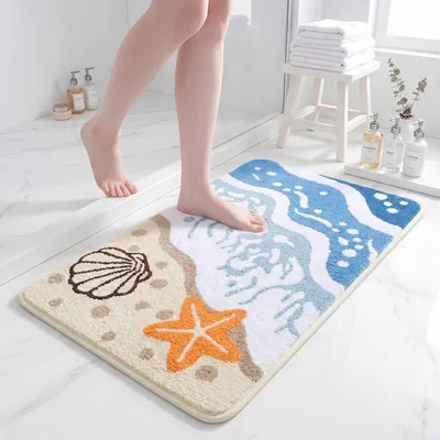 Zdjęcie produktu dla Dywanik łazienkowy 60x90 cm, mikrofibra, antypoślizgowy, prany, do łazienki, ciemnoniebieski jasnoniebieski