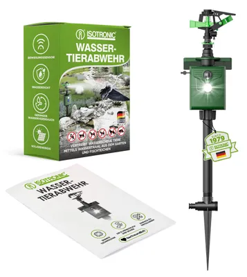 Imagen del producto de ISOTRONIC® Repelente ultrasónico para animales con luz. Funciona con energía solar. Repelente para perros y gatos. Dispositivo para ahuyentar aves y garzas para jardines. Detector de movimiento. Alcance ajustable. Repelente de animales salvajes (1)