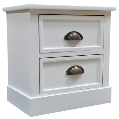 Image de Mucola Table de nuit Blanc Table d'appoint 2 tiroirs en bois Shabby Chic Table de nuit Table d'appoint Chambre à coucher Console de nuit