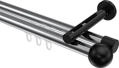 Produktbild von Interdeco Innenlaufstange / Gardinenstange mit Innenlauf Chrom / Schwarz, Typ Siteno Luino (Kugel), 20 mm Ø 2-läufig, 600 cm