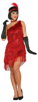 Produktbild von rotes Charleston Kleid mit Fransen für Damen Gr. M/L, Größe:L