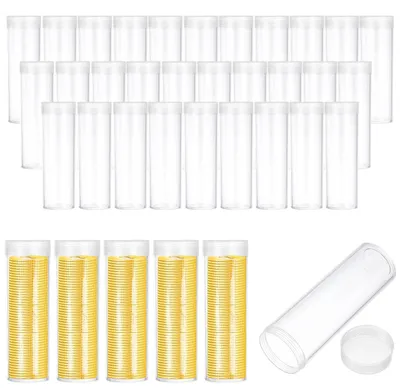 Münzröhren, 36 Stück, Kunststoff, transparent, für 30 mm Münzen