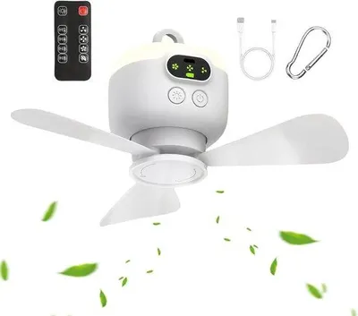 Productafbeelding van Buiten Plafondventilator - Draagbare Luchtblazer - Kamperen en Werkplaats - Draadloze Afstandsbediening - 25 cm - Wit